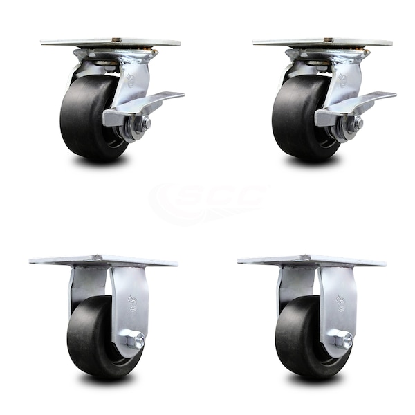 4 Inch Polyolefin Caster Set with Ball Bearing 2 Brakes and 2 Rigid SCC